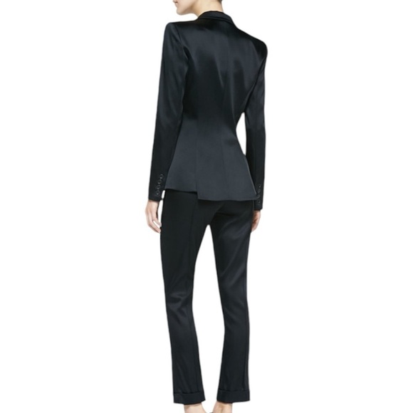 Smythe- Black Satin Cropped Flare Cigarette Pants - Picture 1 of 4